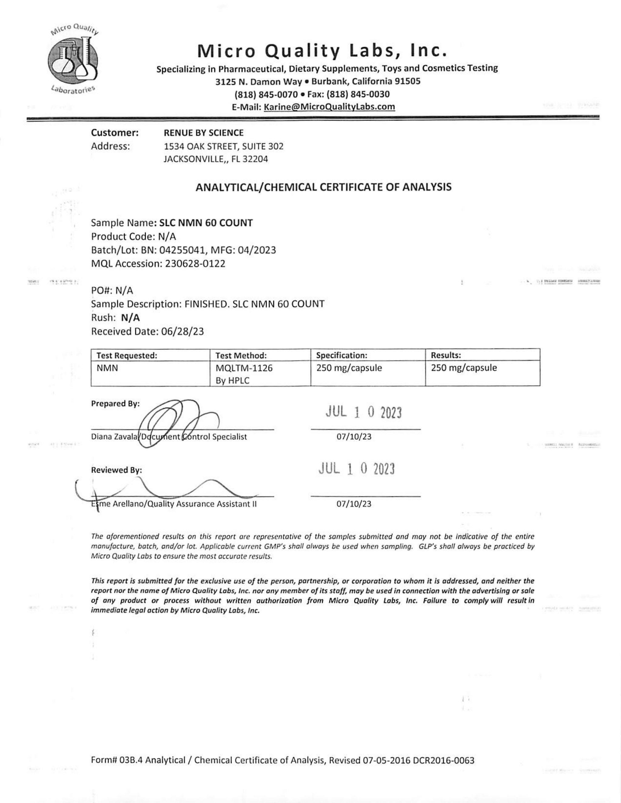 SLC Enteric NMN (Nicotinamide Mononucleotide, Delayed Release) 250mg